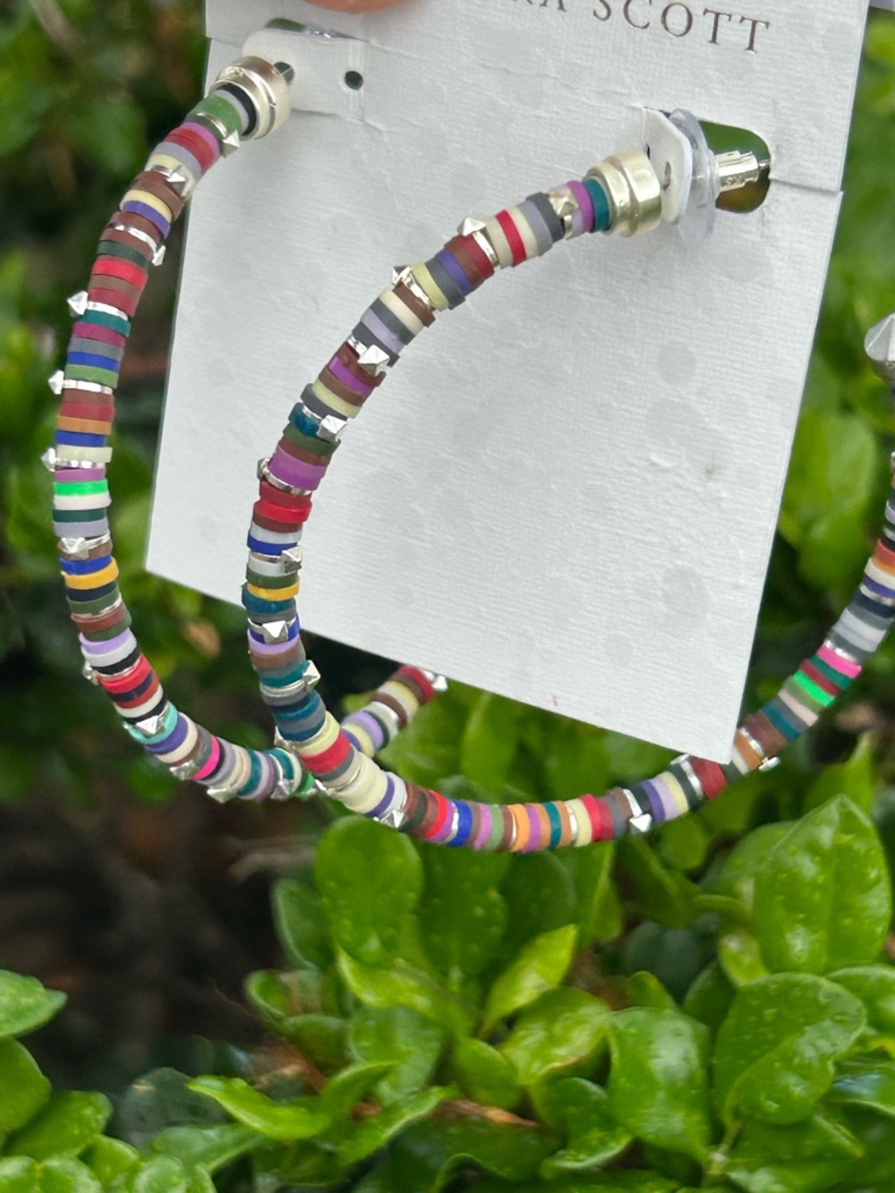 Kendra Scott oversized Reece silver Colorful Beaded Hoop Earrings nwt
